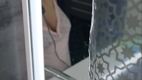 My stepmom came to my bathroom, I am naked and start jerk off cock, and she ignore me that nothing happened but she like look, milf want make handjob for me and masturbate my big fat dick, my dick hard