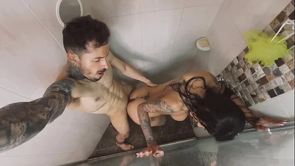 Delicious transgender Paisa girl get ass fucked taking a shower with her boyfriend