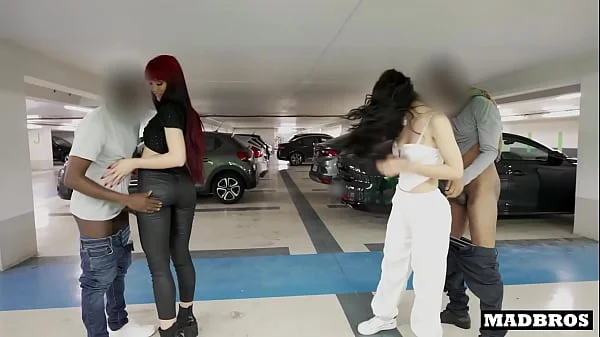 Two big ass Latina roommates fucked by two black guys in a public parking lot!!!
