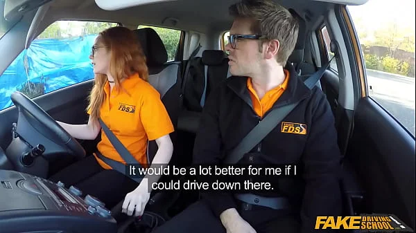 Fake Driving Instructor fucks his cute ginger teen student in the car and gives her a creampie