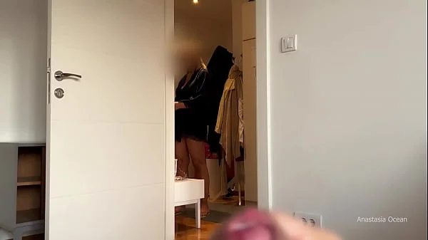My husband is jerking off on her and cum a while my stepmom making up and does not see.