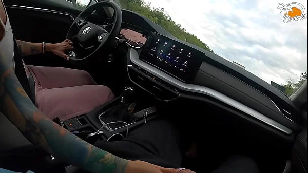 Wife gives amazing handjob while driving a car!