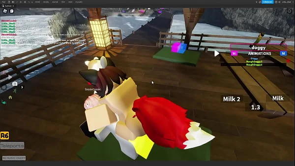 Femboy cat pegging bisexual female bunny in a Roblox Studio collab project
