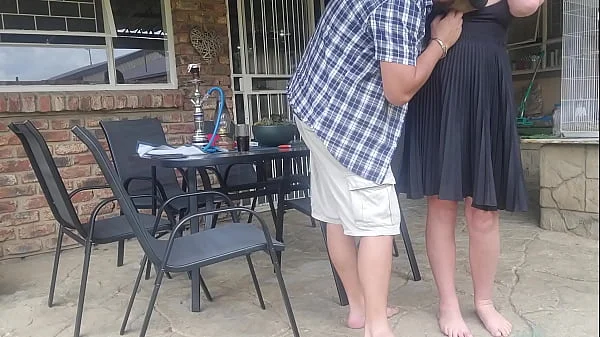 Neighbours wife outdoor upskirt fuck while he is at work