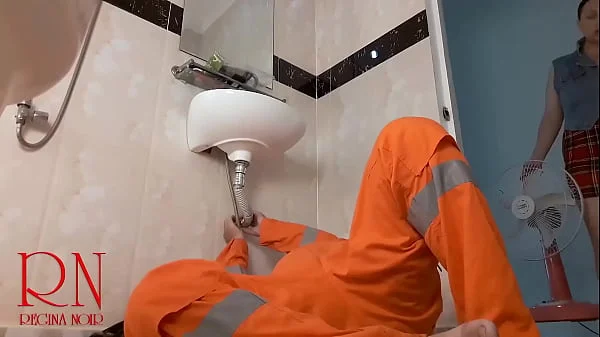 Housewife without panties seduces plumber. s1