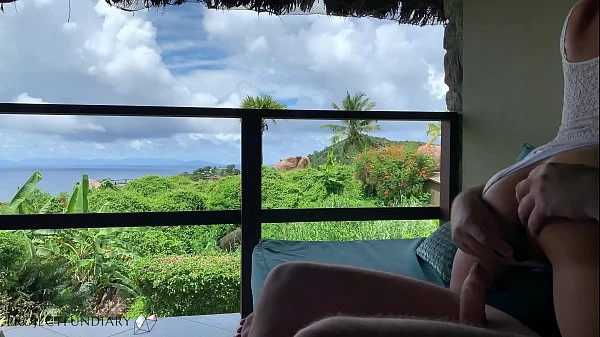 cock bouncing on a public balcony on honeymoon in paradise, projectfundiary
