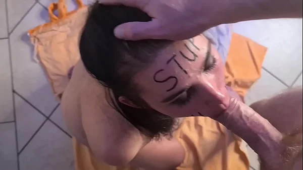 Stupid whore gets b. face fuck | slapped | spat and pissed on