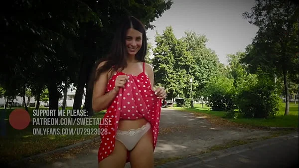 Flashing at public and upskirt walking girl without panties