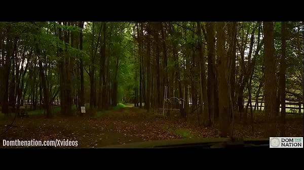 19 Year-old submissive drinks piss in woods, then crawls to the farm for her domination session