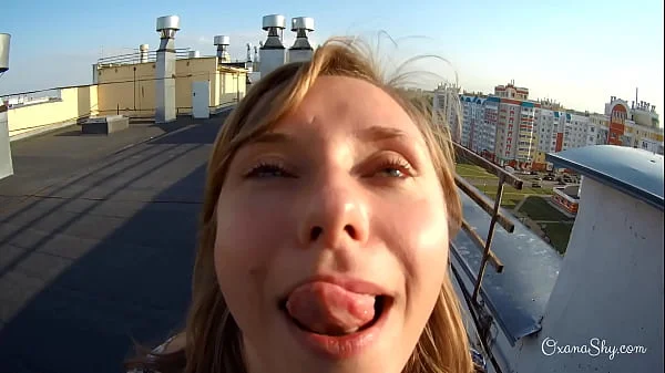 Nude MILF masturbation in a porch and fucking on a roof