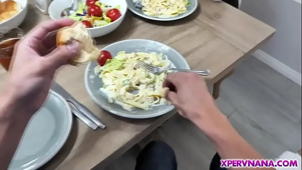 Stepgrandma takes her stepgrandsons dick as he eats his breakfast