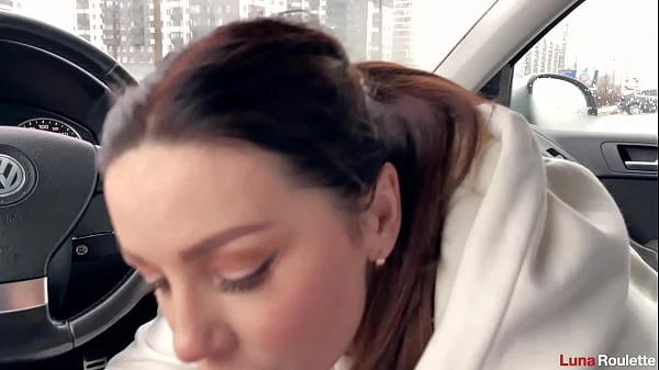 Cum in her mouth in the parking lot