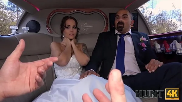 HUNT4K. Random passerby scores luxurious bride in the wedding limo