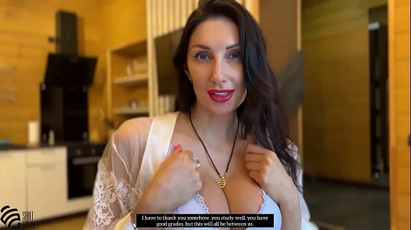 Mom seduces step-son in the kitchen.