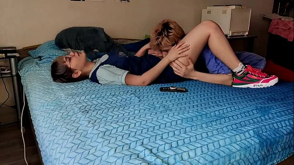 Stepsister boasted new sneakers and shaved pussy
